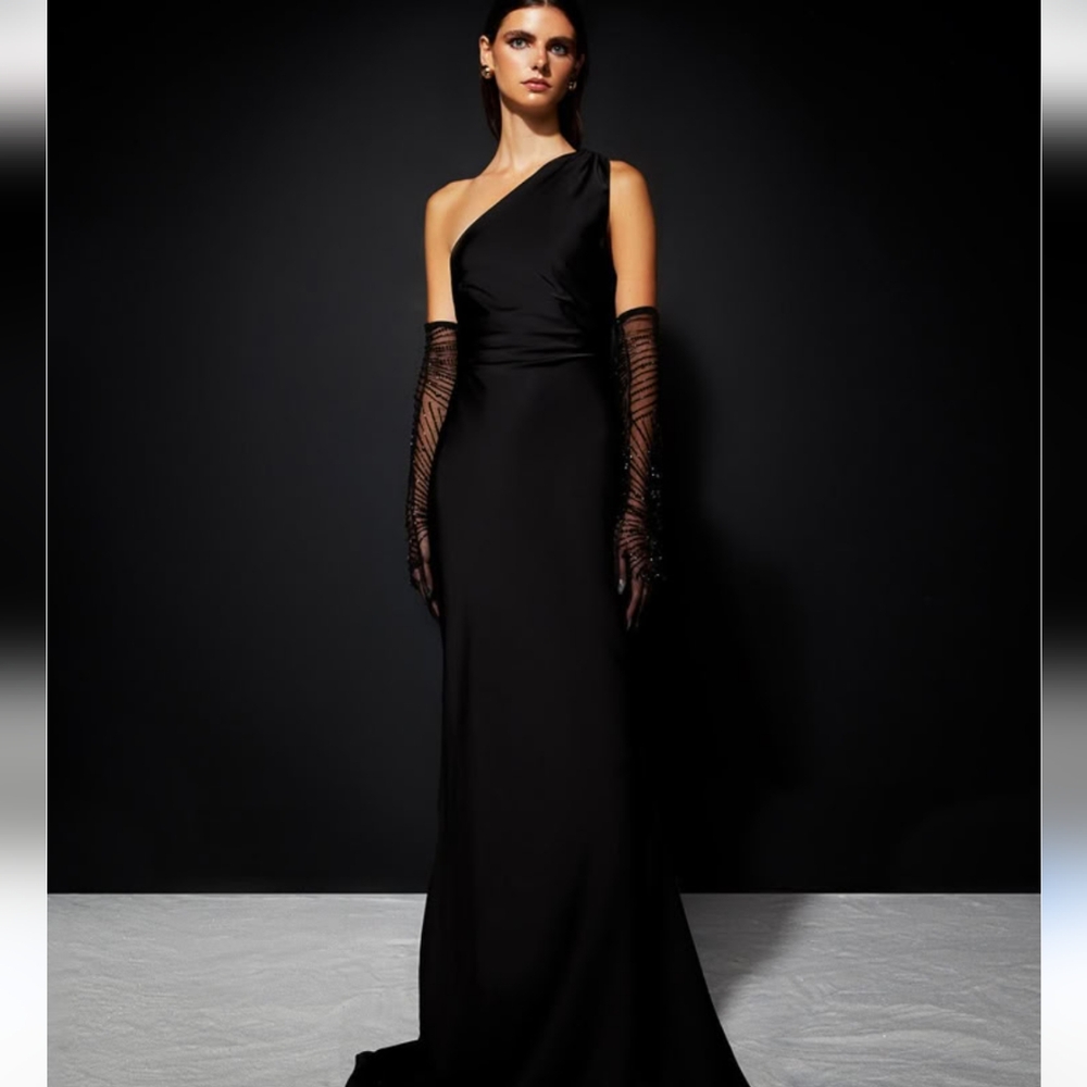 NWT Khanum's Komarni One Shoulder Dress Formal Wedding Black XS Lined Zip